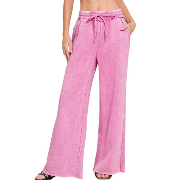 Zenana Outfitters Pink Wide Leg Jeans - Picture 1 of 2